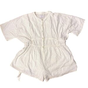 SABO Eliana Playsuit Romper White Short Sleeve Button Up Tie Waist Large